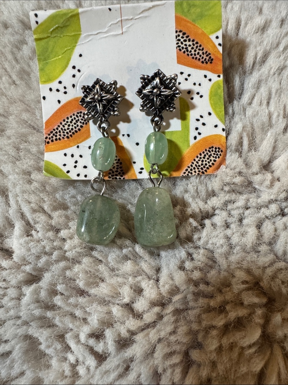 Silver Star Green Stone Drop Earrings - Women Jewelry